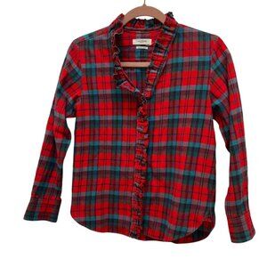 isabel marant red stewart tartan PLAID flannel ruffle top shirt XS